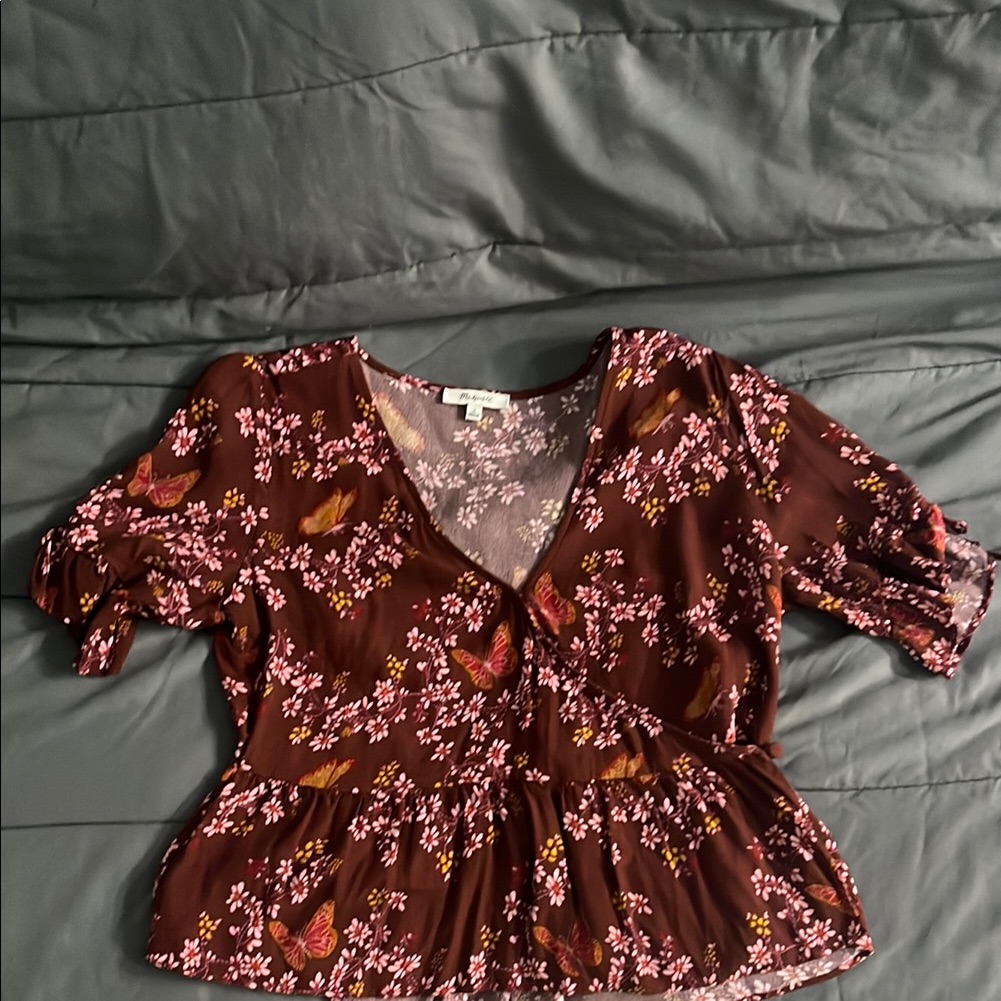Madewell Red Puff Sleeve Ruched Blouse